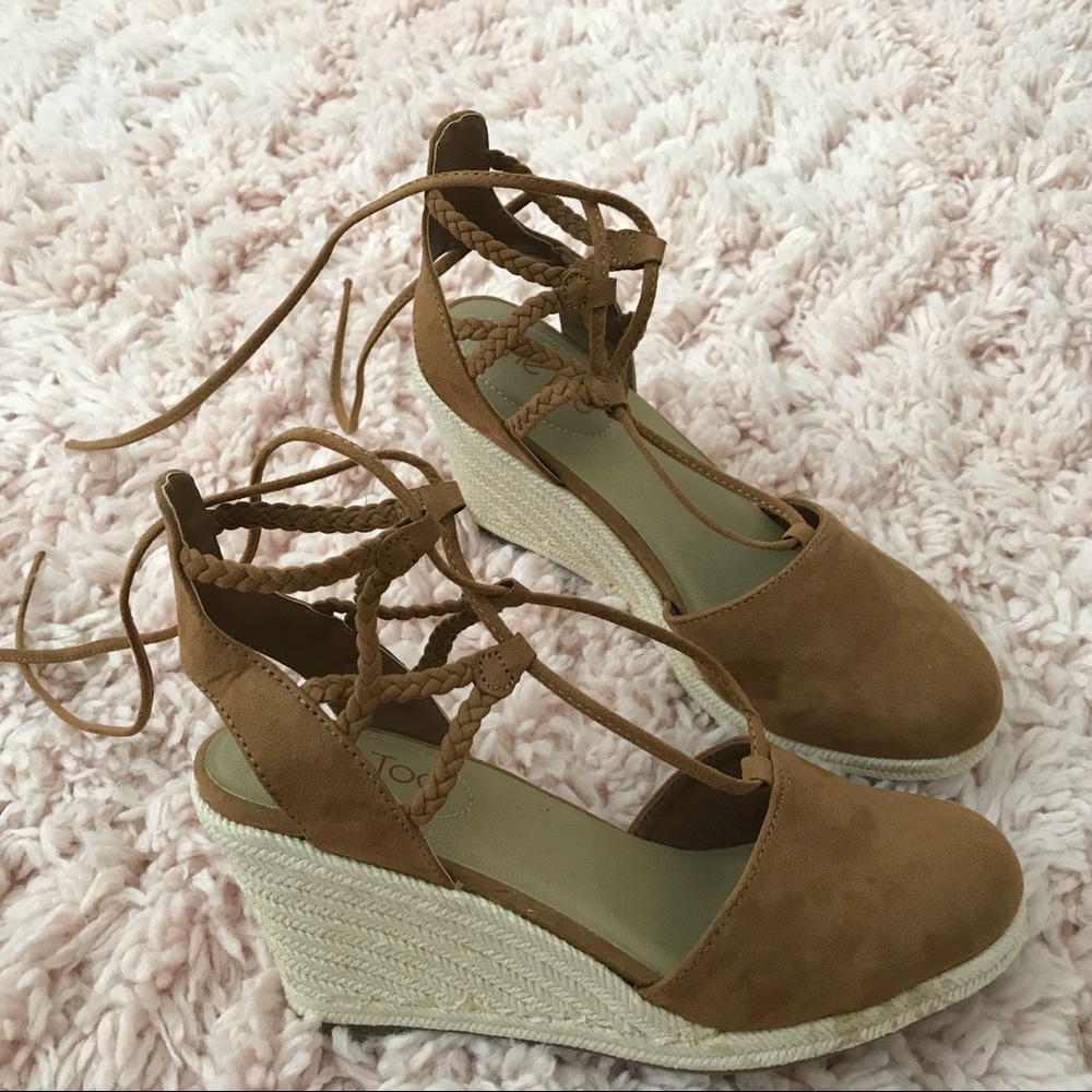 Brown Tie Up Wedges, only worn once!